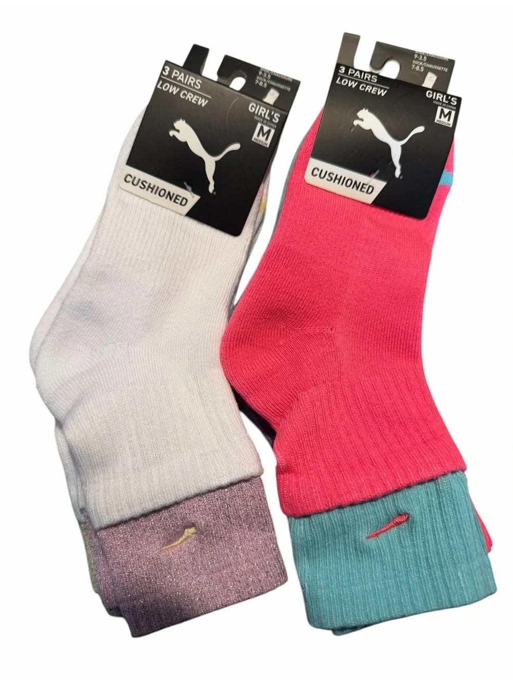 Puma Girls' Low Crew Socks -(3-Pack) x 2